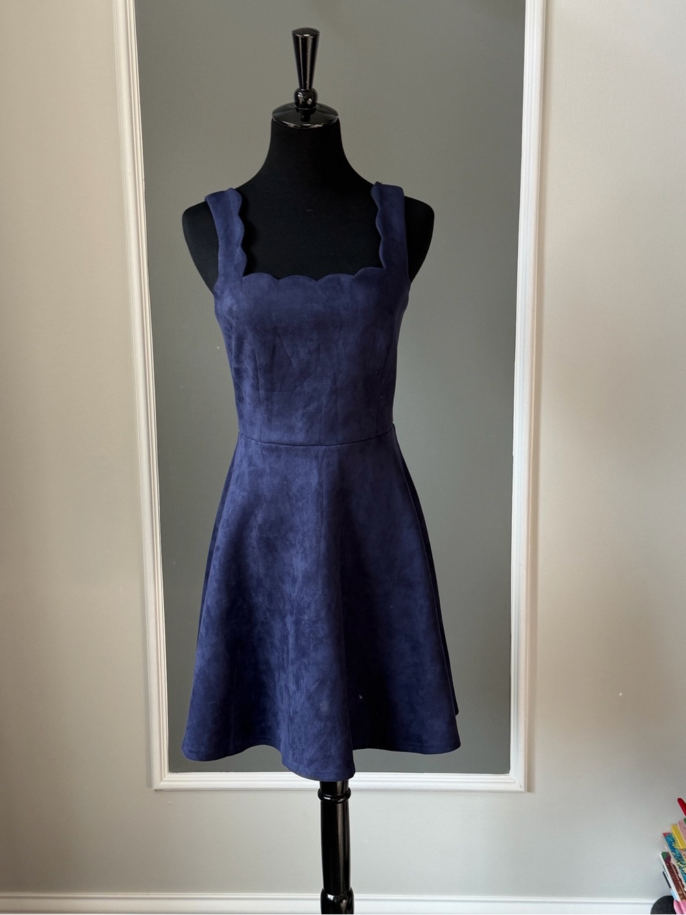 Alythea Navy Scallop-Edge Fit-and-Flare Mini Dress